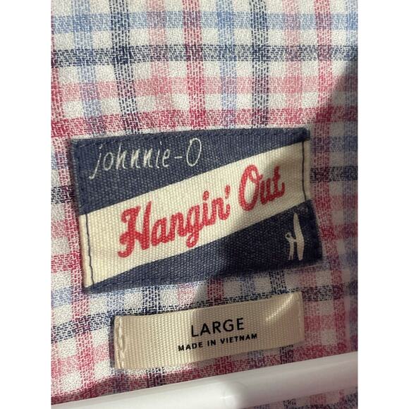 Mens Johnnie-O Hangin' Out Large Long Sleeve Plaid Shirt Button Down Pink Blue - Picture 3 of 7